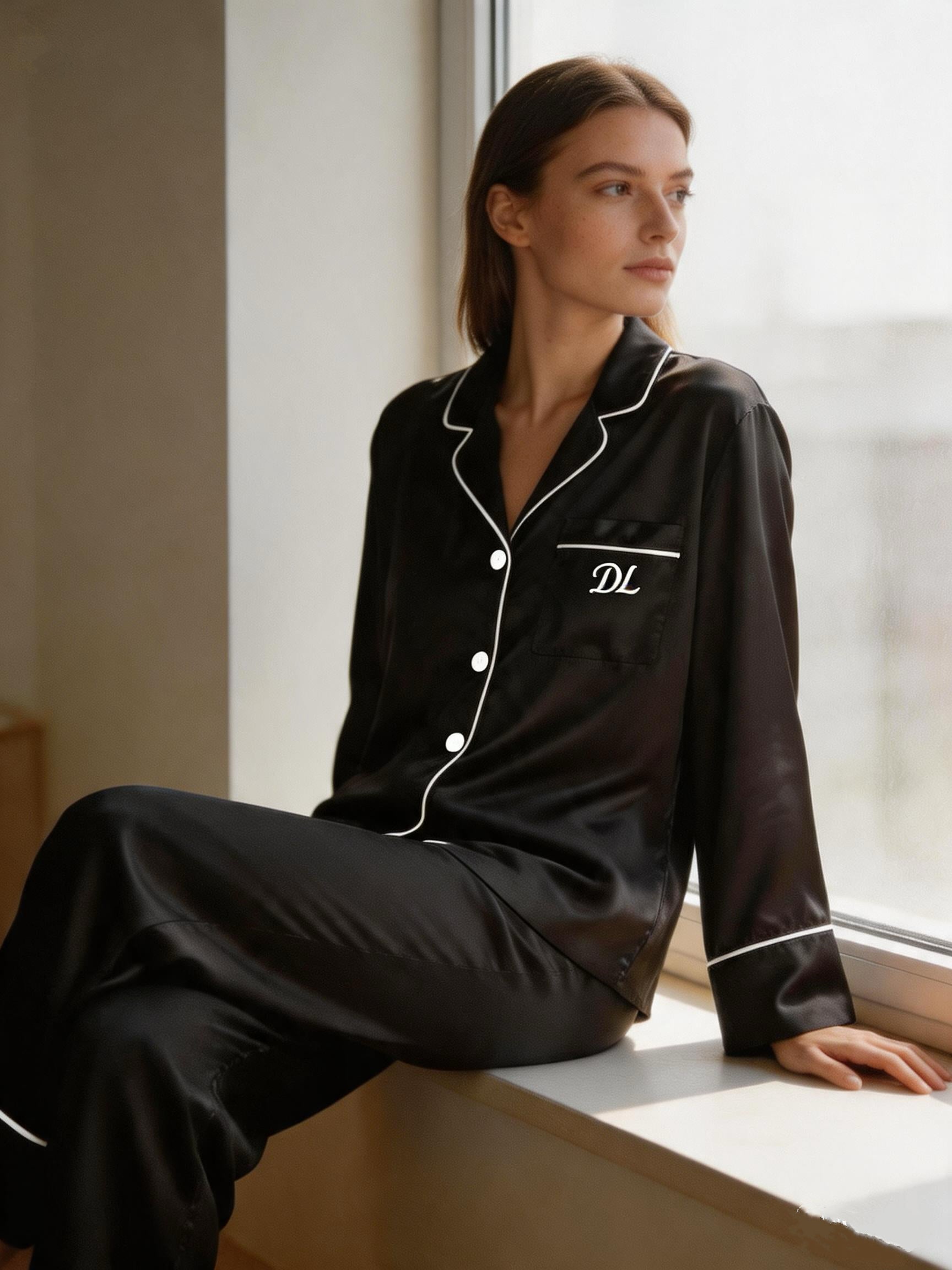 Elegant personalised pyjamas with embroidered monogram initials on TENCEL Modal fabric