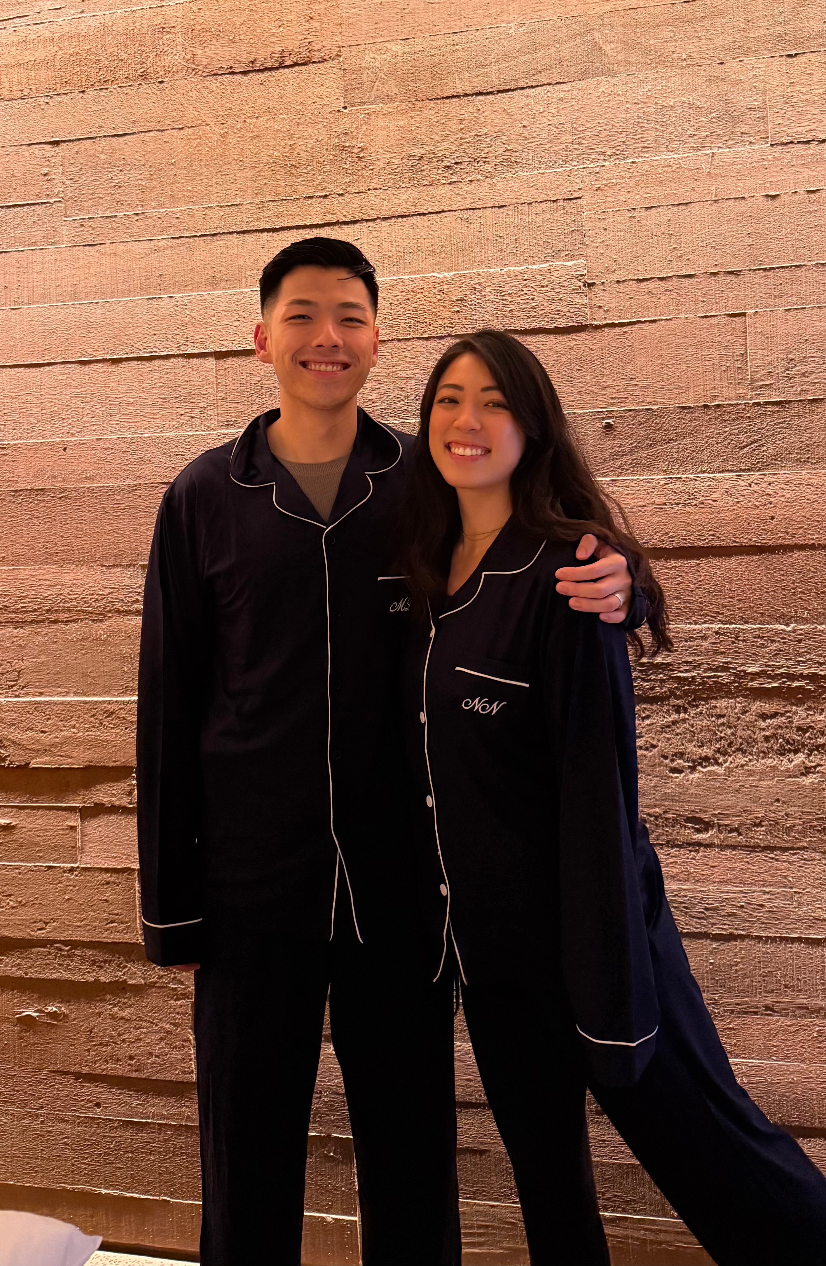 Luxury navy and white personalised pj sets with custom monogramming