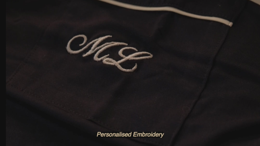 Luxury navy and white personalised pj sets with custom monogramming